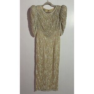 Vtg Judith Ann Creations Dress M Maxi Sequin Beaded Lace Floral Wedding Gala 80s